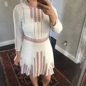 Palestinian Inspired Cream and Red Embroidered Mini Dress